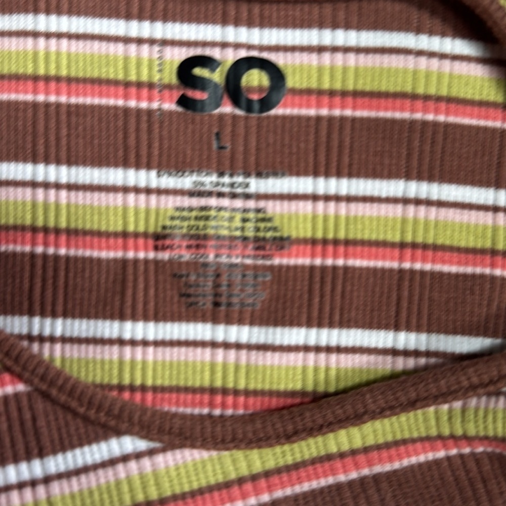 SO JUNIORS L CUT OUT TEE BROWN STRIPE - Picture 2 of 4